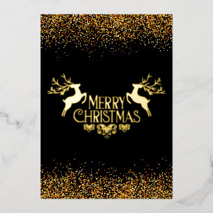 Tarjeta Festiva Con Relieve Metalizado Feliz Navidad venado marca negro y Purpurina de or