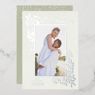 Tarjeta Festiva Con Relieve Metalizado Feliz Navidad Verde Plata