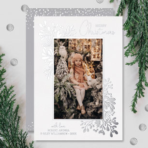 Tarjeta Festiva Con Relieve Metalizado Feliz Navidad Verde Plata