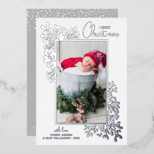 Tarjeta Festiva Con Relieve Metalizado Feliz Navidad Verde Plata