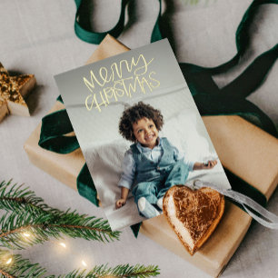 Tarjeta Festiva Con Relieve Metalizado Feliz Navidad Whimsy Photo Gold