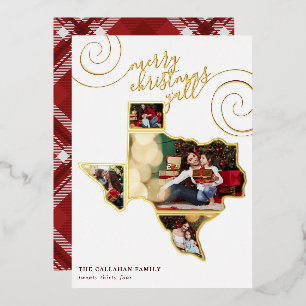 Tarjeta Festiva Con Relieve Metalizado Feliz Navidad y todos   Collage de fotos de mapas 