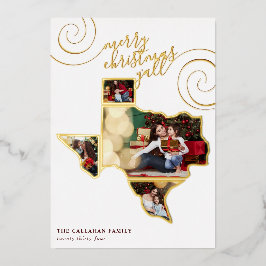 Tarjeta Festiva Con Relieve Metalizado Feliz Navidad y todos | Collage de fotos de mapas 