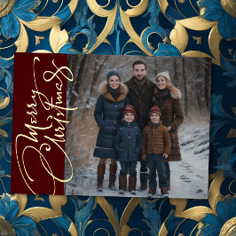 Tarjeta Festiva Con Relieve Metalizado Feliz Navidad y tu foto