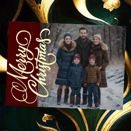 Tarjeta Festiva Con Relieve Metalizado Feliz Navidad y tu foto