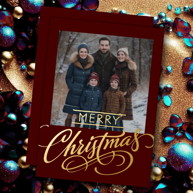 Tarjeta Festiva Con Relieve Metalizado Feliz Navidad y tu foto (Subido por el creador)