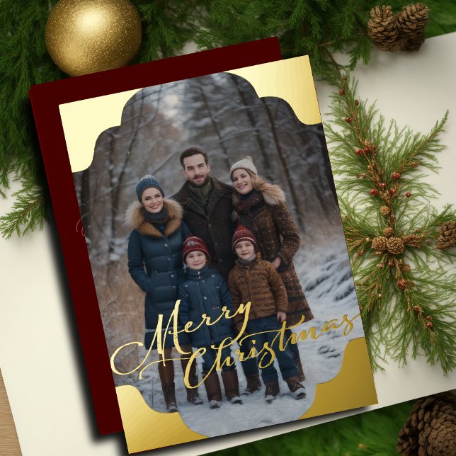 Tarjeta Festiva Con Relieve Metalizado Feliz Navidad y tu foto (Subido por el creador)