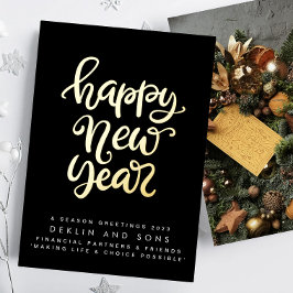 Tarjeta Festiva Con Relieve Metalizado FELIZ NUEVO AÑO 2026 Personalizado Business Gold