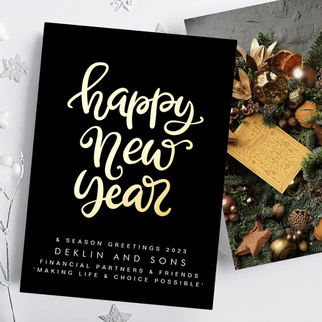 Tarjeta Festiva Con Relieve Metalizado FELIZ NUEVO AÑO 2026 Personalizado Business Gold (Subido por el creador)