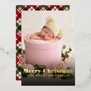 Tarjeta Festiva Con Relieve Metalizado FERRY CHRISTMAS Navidades de fotografía de doble c