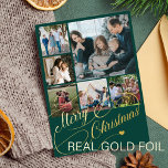 Tarjeta Festiva Con Relieve Metalizado Ferry Christmas script 6 photo collage family<br><div class="desc">Elegante lujo Feliz Navidad real Relieve metalizado oro clásico guión de caligrafía seis fotos familiares simple tarjeta de vacaciones verde pino con tu personalizado texto personalizado en ambos lados. OBSERVE que el color de fondo es modificable. Puede cambiarlo después de seleccionar la opción PERSONALIZAR debajo del menú PERSONALIZAR TI. Si...</div>