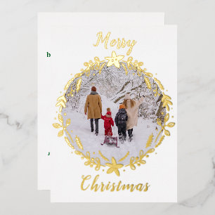 Tarjeta Festiva Con Relieve Metalizado Ferry Christmas Wreath Round Picture