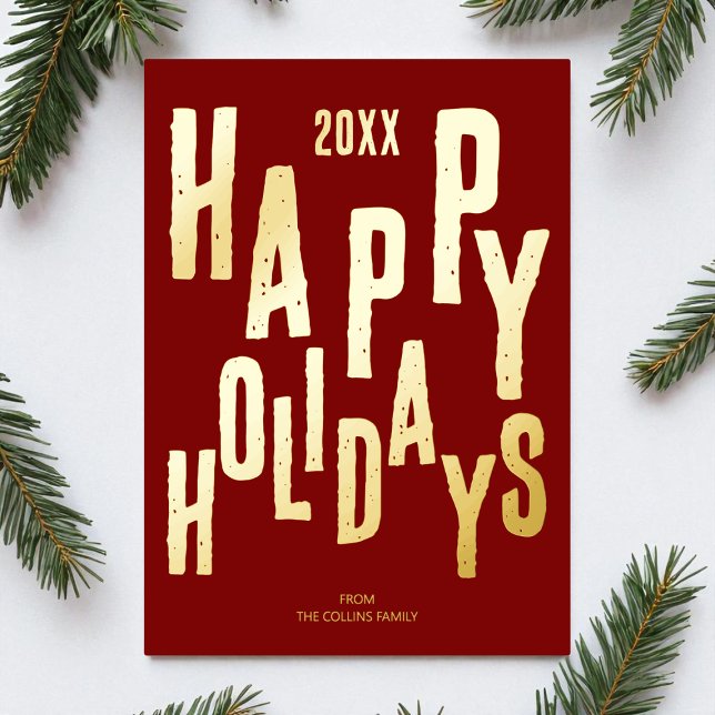 Tarjeta Festiva Con Relieve Metalizado Festividades Festividades Festividades Festividade (Modern Red Festive Happy Holidays Christmas Foil Holiday Card)