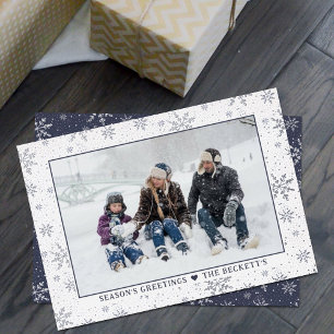Tarjeta Festiva Con Relieve Metalizado Festividades Navidades Snowflakes Photo Real