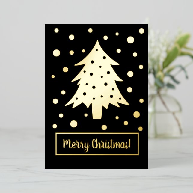 Tarjeta Festiva Con Relieve Metalizado Festividades navideñas negras con tus palabras (Anverso de pie)