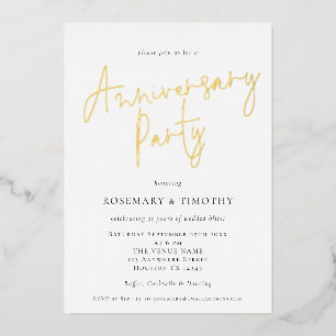 Tarjeta Festiva Con Relieve Metalizado Fiesta de aniversario de boda con letra elegante