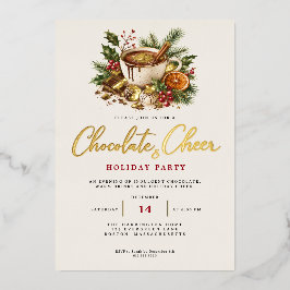 Tarjeta Festiva Con Relieve Metalizado Fiesta de Chocolate Caliente de Navidad Chocolate