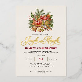 Tarjeta Festiva Con Relieve Metalizado Fiesta de Navidad Elegante Jingle and Mingle de Or