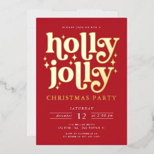 Tarjeta Festiva Con Relieve Metalizado Fiesta de Navidad Holly Jolly