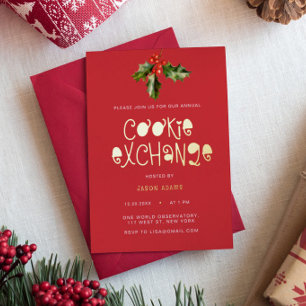 Tarjeta Festiva Con Relieve Metalizado Fiesta de Navidades de Intercambio de Cookie Gold 