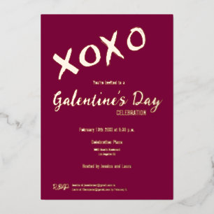 Tarjeta Festiva Con Relieve Metalizado Fiesta de San Valentín XOXO Día de las Galentinas 