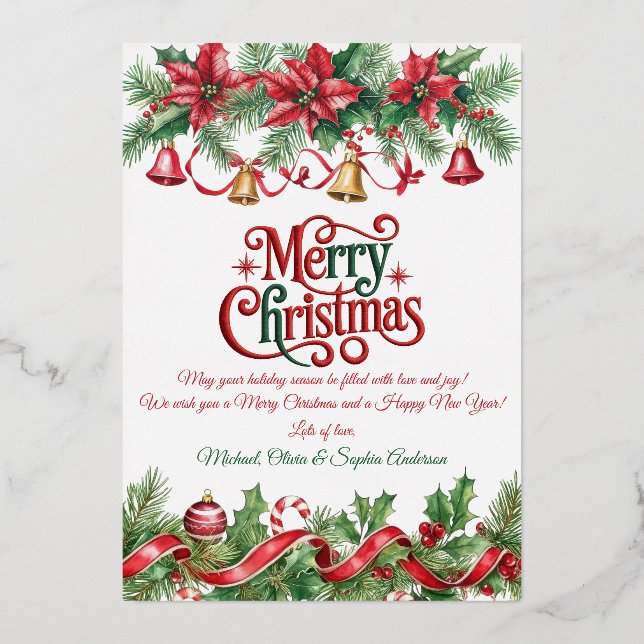 Tarjeta Festiva Con Relieve Metalizado Fiesta elegante de Navidad suave (Anverso)