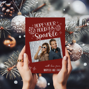 Tarjeta Festiva Con Relieve Metalizado Fiestas de Disco Brillan Foto Personalizada