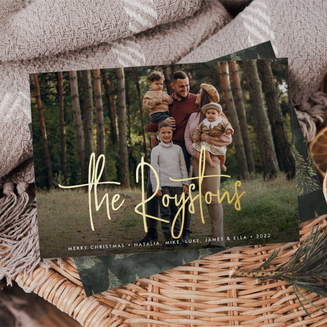 Tarjeta Festiva Con Relieve Metalizado Firma esbozada moderna | Foto horizontal (Subido por el creador)