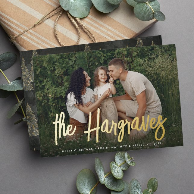 Tarjeta Festiva Con Relieve Metalizado Firma esbozada moderna | Foto horizontal (Subido por el creador)