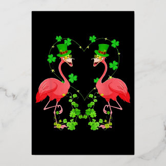 Tarjeta Festiva Con Relieve Metalizado Flamenco Corazón de Trébol del Día de San Patricio
