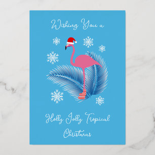 Tarjeta Festiva Con Relieve Metalizado Flamenco de Navidad Tropical Alegre
