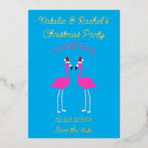 Tarjeta Festiva Con Relieve Metalizado Flamingos Lesbianos de Navidad Flamingo Belles Per