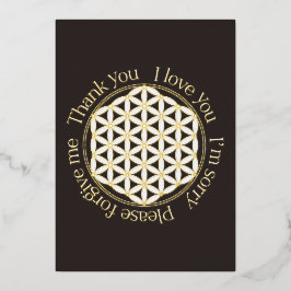 Tarjeta Festiva Con Relieve Metalizado Flor de vida Ho'oponopono negro y blanco