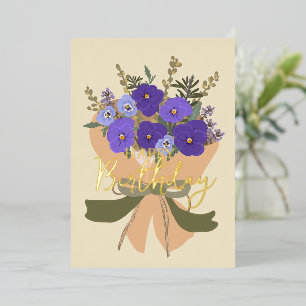 Tarjeta Festiva Con Relieve Metalizado Flor Violeta de Febrero Floral