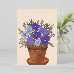 Tarjeta Festiva Con Relieve Metalizado Flor Violeta Flor de Nacimiento de Febrero