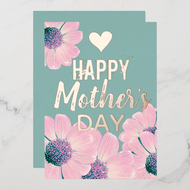 Tarjeta Festiva Con Relieve Metalizado Floral Feliz Día de la Madre (Anverso/Reverso)