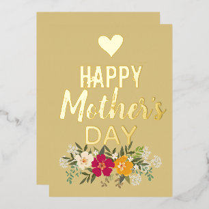 Tarjeta Festiva Con Relieve Metalizado Floral Feliz Día de la Madre Oro