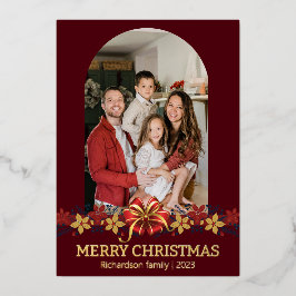 Tarjeta Festiva Con Relieve Metalizado Floral Sencillo y elegante foto de Navidades famil