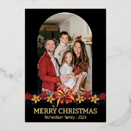 Tarjeta Festiva Con Relieve Metalizado Floral Sencillo y elegante foto de Navidades famil