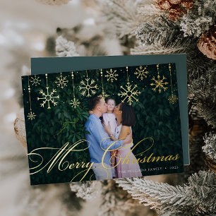 Tarjeta Festiva Con Relieve Metalizado Florecimiento clásico   Feliz Navidad