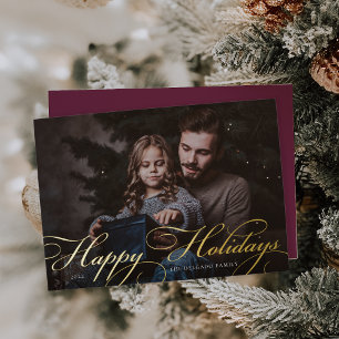 Tarjeta Festiva Con Relieve Metalizado Florecimiento clásico   Foto de Felices Fiestas
