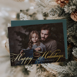 Tarjeta Festiva Con Relieve Metalizado Florecimiento clásico Foto de Felices Fiestas