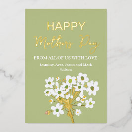 Tarjeta Festiva Con Relieve Metalizado Florencia de Primavera Blanca Feliz Día de la Madr