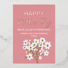 Tarjeta Festiva Con Relieve Metalizado Florencia de Primavera Blanca Feliz Día de la Madr