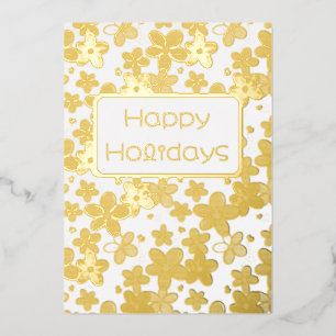Tarjeta Festiva Con Relieve Metalizado flores brillantes arcoíris coloridas abejas floral