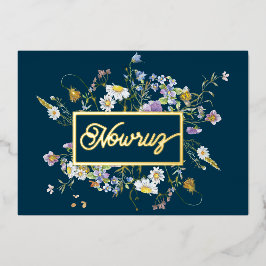 Tarjeta Festiva Con Relieve Metalizado Flores silvestres de Nowruz