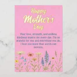 Tarjeta Festiva Con Relieve Metalizado Flores silvestres elegantes Día de la Madre  