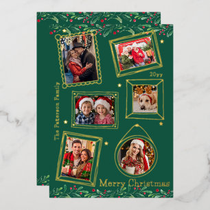 Tarjeta Festiva Con Relieve Metalizado Foco multifoto de marco de doodle navideño