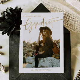 Tarjeta Festiva Con Relieve Metalizado Foil Informal Script Graduation Announcement Card 