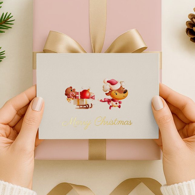 Tarjeta Festiva Con Relieve Metalizado Foil Merry Christmas Cute Reindeer Holiday Card (Subido por el creador)